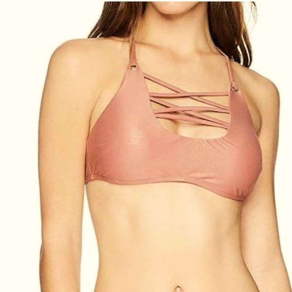 Mae Shimmery Sparkle Bikini Swim Top S Clay- Mauve Color
